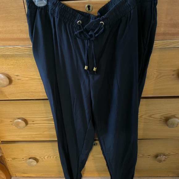 Vintage Silky dress Pants cinched cuff Gold Zipper at Ankle & Front Tie Size L - Picture 3 of 12